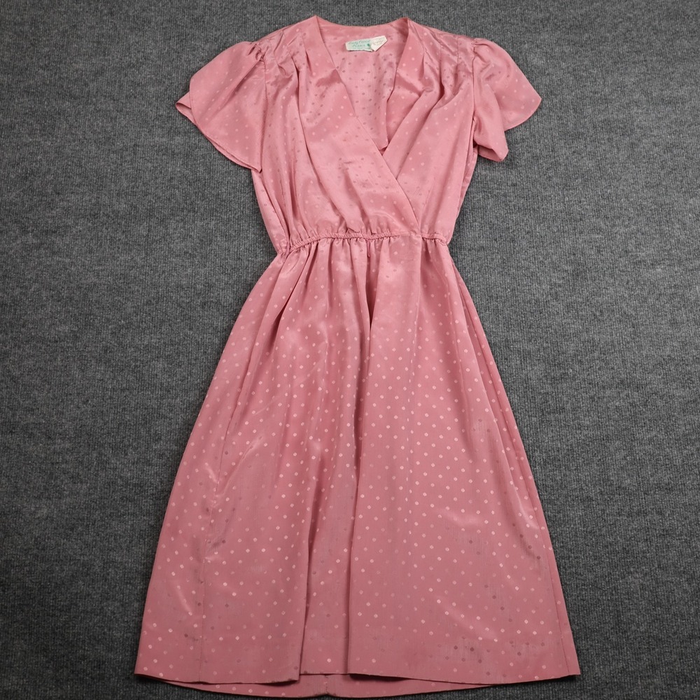 Vintage Lady Carol Petites Dress Womens Petite 2 Pink Polka‎ Dot Made USA 80s